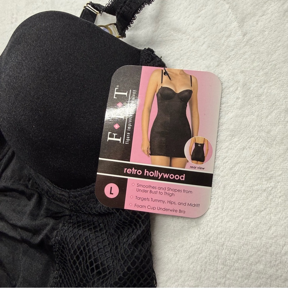 FIT Retro Hollywood Shapewear Slip Black Body Shaper Dress L - Picture 3 of 6
